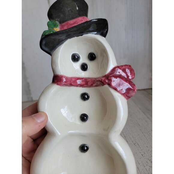 Vintage snowman ceramic? dish trinket tray Xmas home decor unique top hat - Picture 4 of 7